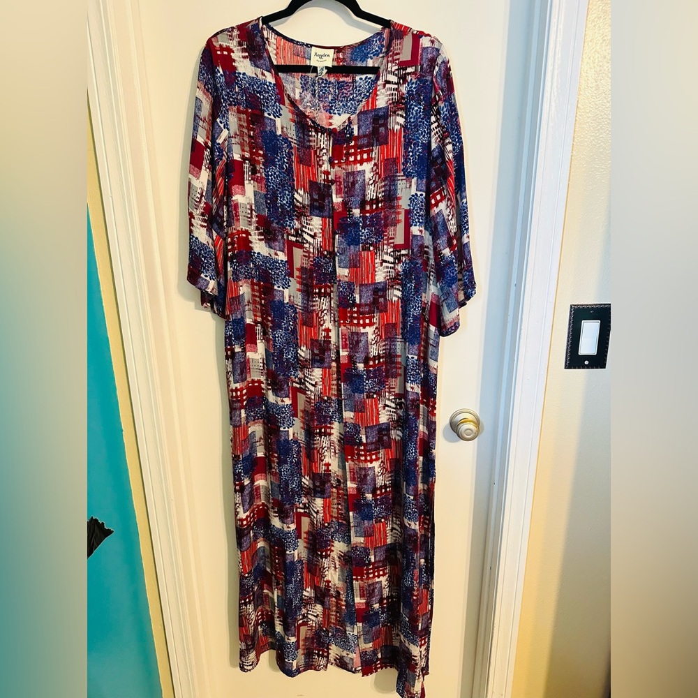 Hayden Red, Blue & White Abstract Print Maxi Top